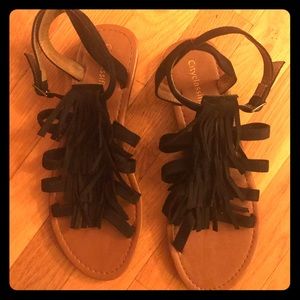 Black fringe sandals